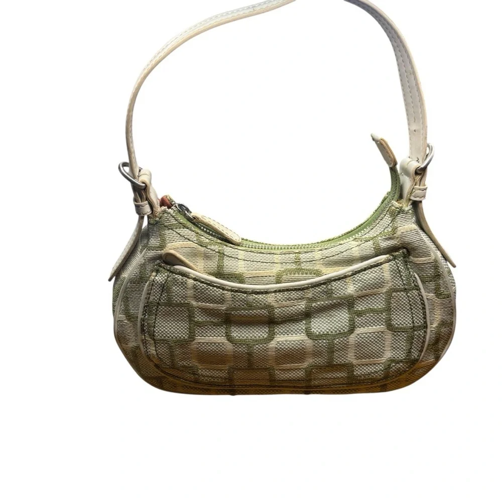 Nine West Green Ivory Geometric Print Shoulder Bag Fabric Faux Leather Trim - Picture 2 of 11